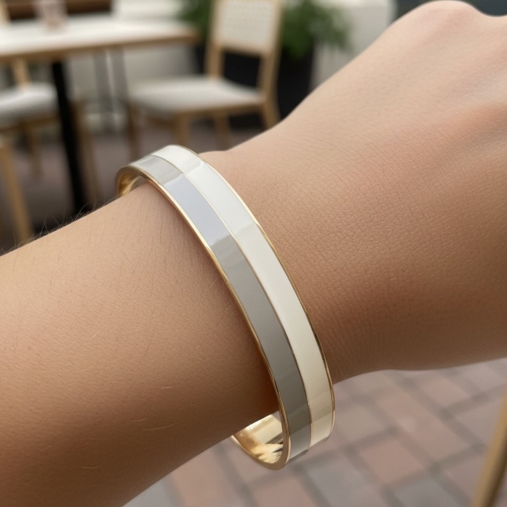 Gold Cream and Grey Bangle Bracelet